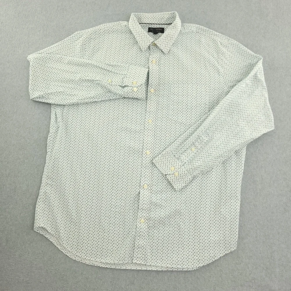 Banana Republic Dress Shirt Mens 18.5 36/37 White Geometric Classic Fit Non Iron